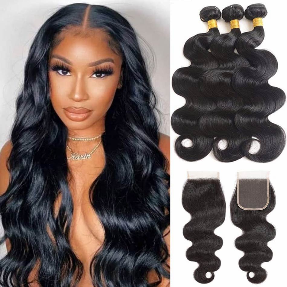 12A Human Hair Extensions Body Wave Bundles 18-22+16in 5x5 HD Lace Closure Body Wave Bundles with Closure Human Hair Extensions, 18-22+  main image 4