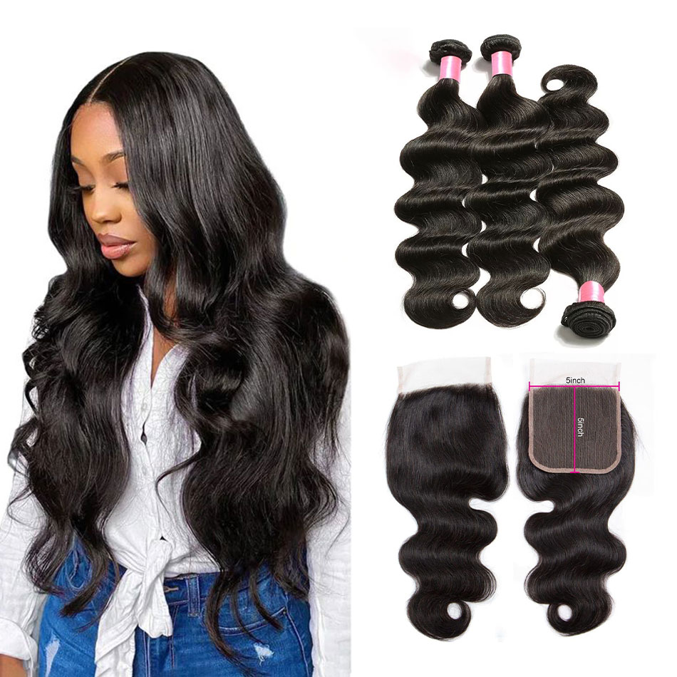 12A Human Hair Extensions Body Wave Bundles 18-22+16in 5x5 HD Lace Closure Body Wave Bundles with Closure Human Hair Extensions, 18-22+  main image 2